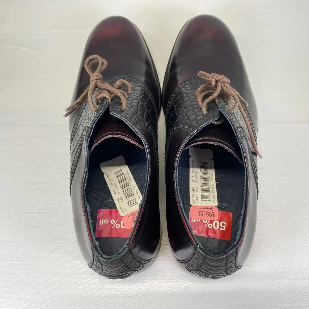 Code Haan Colton Air Saddle Oxford Shoes Mens Size 8 M Burgundy Leather Croc